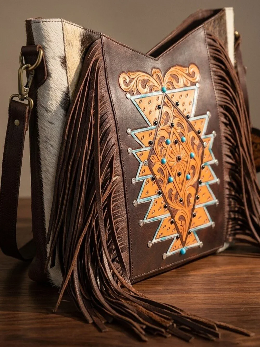 American Darling Desert Star Boho Fringe Statement Crossbody Bag
